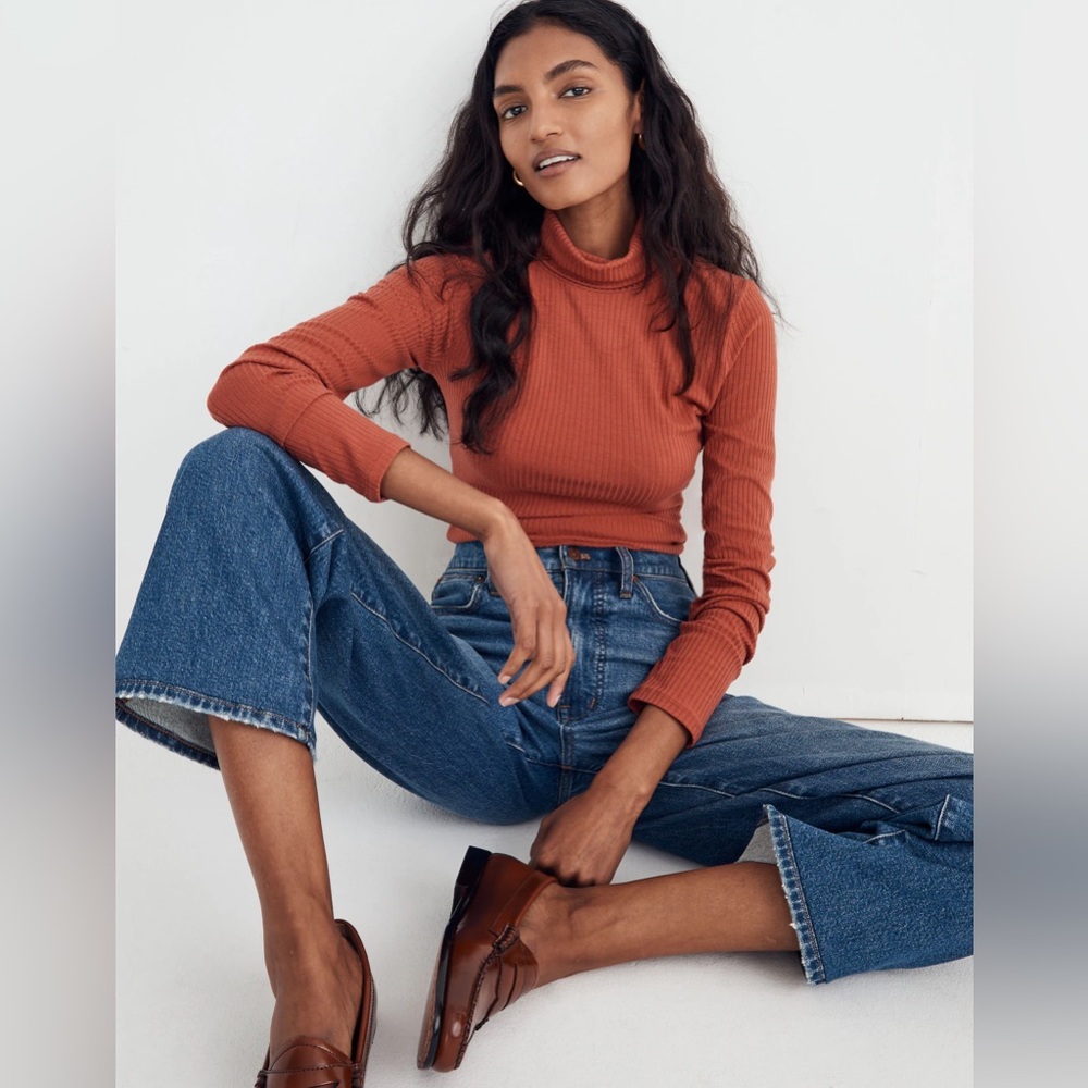 Madewell Orange Ribbed Turtleneck Top long sleeve top